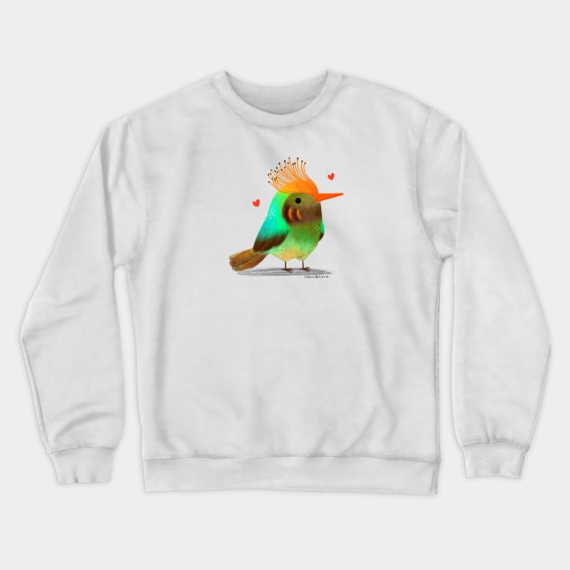 Rufous Crested Coquette bird with hearts Crewneck Sweatshirt by julianamotzko